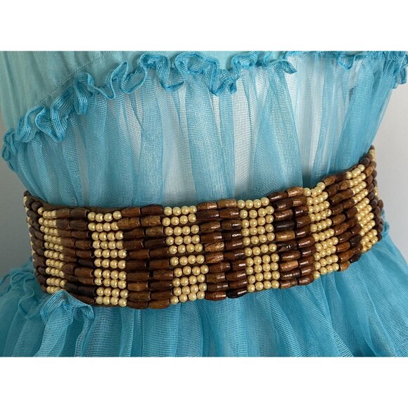 Baba L.A. Clothing Handmade‎ India Wood Faux Pearl Beaded Belt Tie Belt Vtg 32\